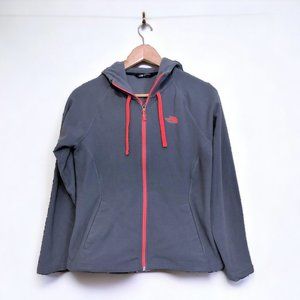 Womens Northface Fleece Zip-Up w/ Hood, Grey and Coral Size M